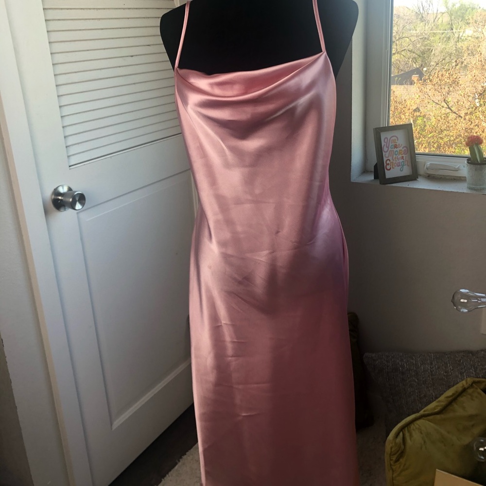 Pink Silk Slip Dress w/ Side Slit
